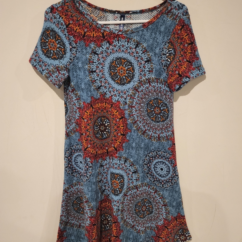Iwollence Short Sleeve Midi Dress Orange/Blue Small